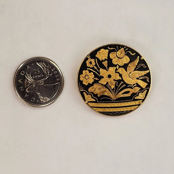 Vintage Flower and Bird Damascene Brooch - Picture 8 of 8